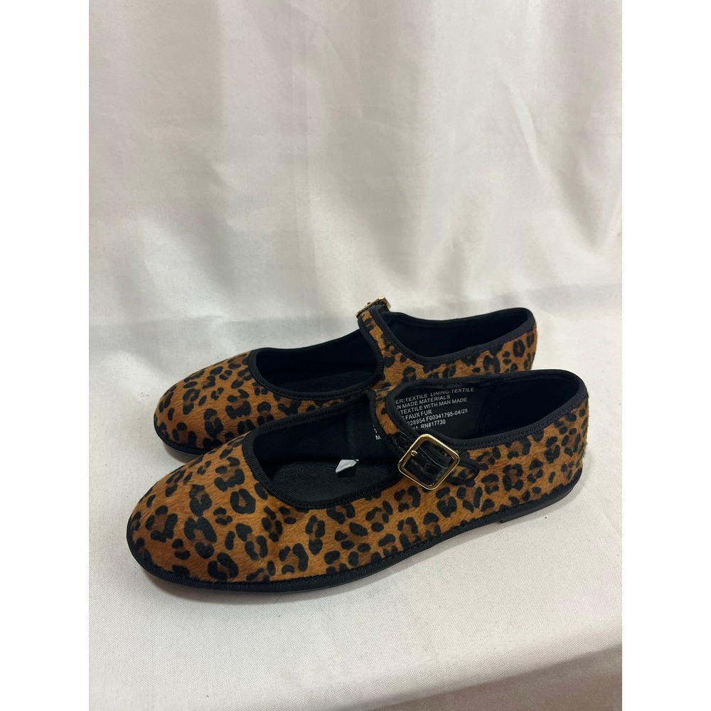 Universal Thread Womens Leopard Print Faux Fur Mary Jane Flats Brown Black 8.5‎
